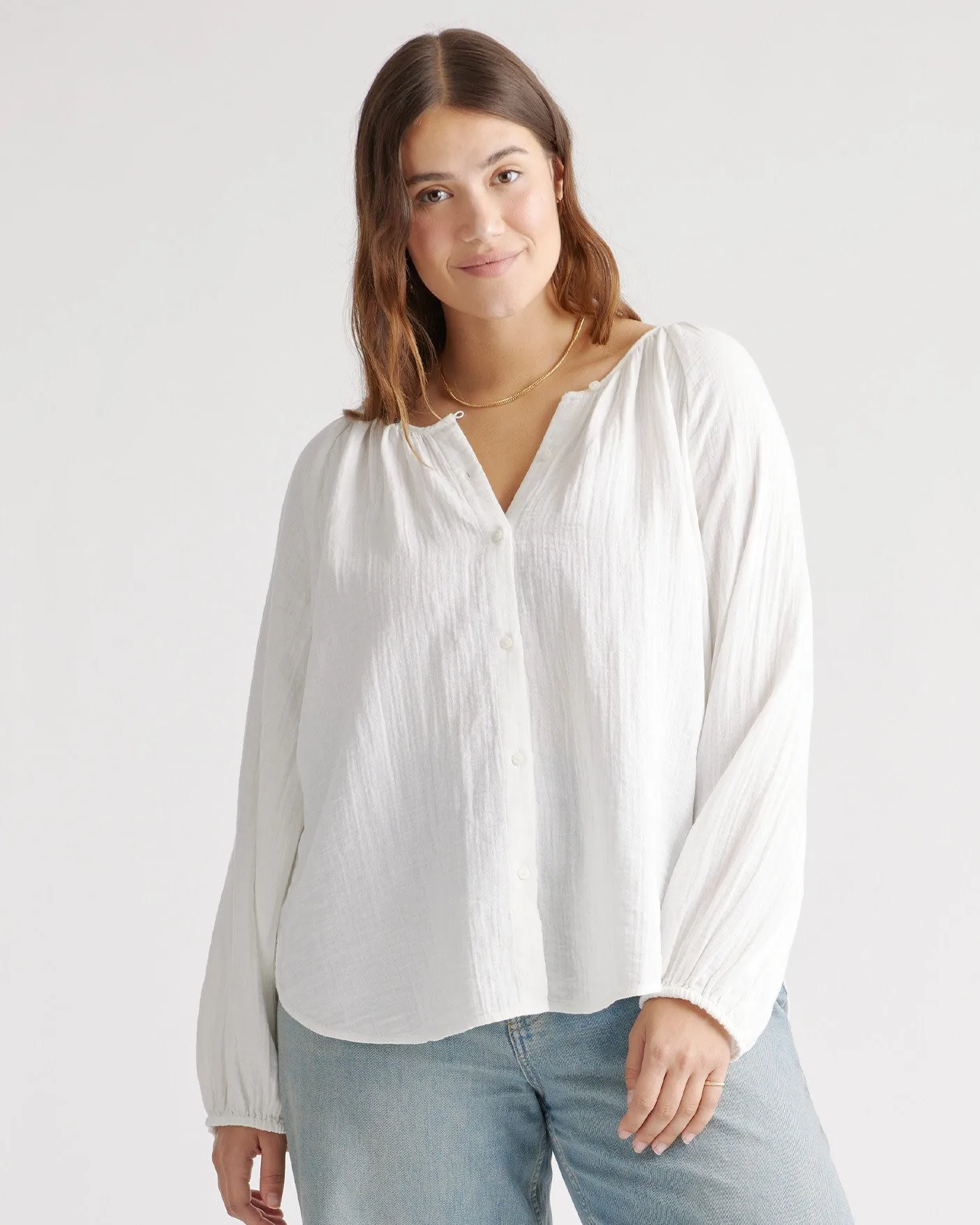 100% Organic Cotton Gauze Peasant Blouse