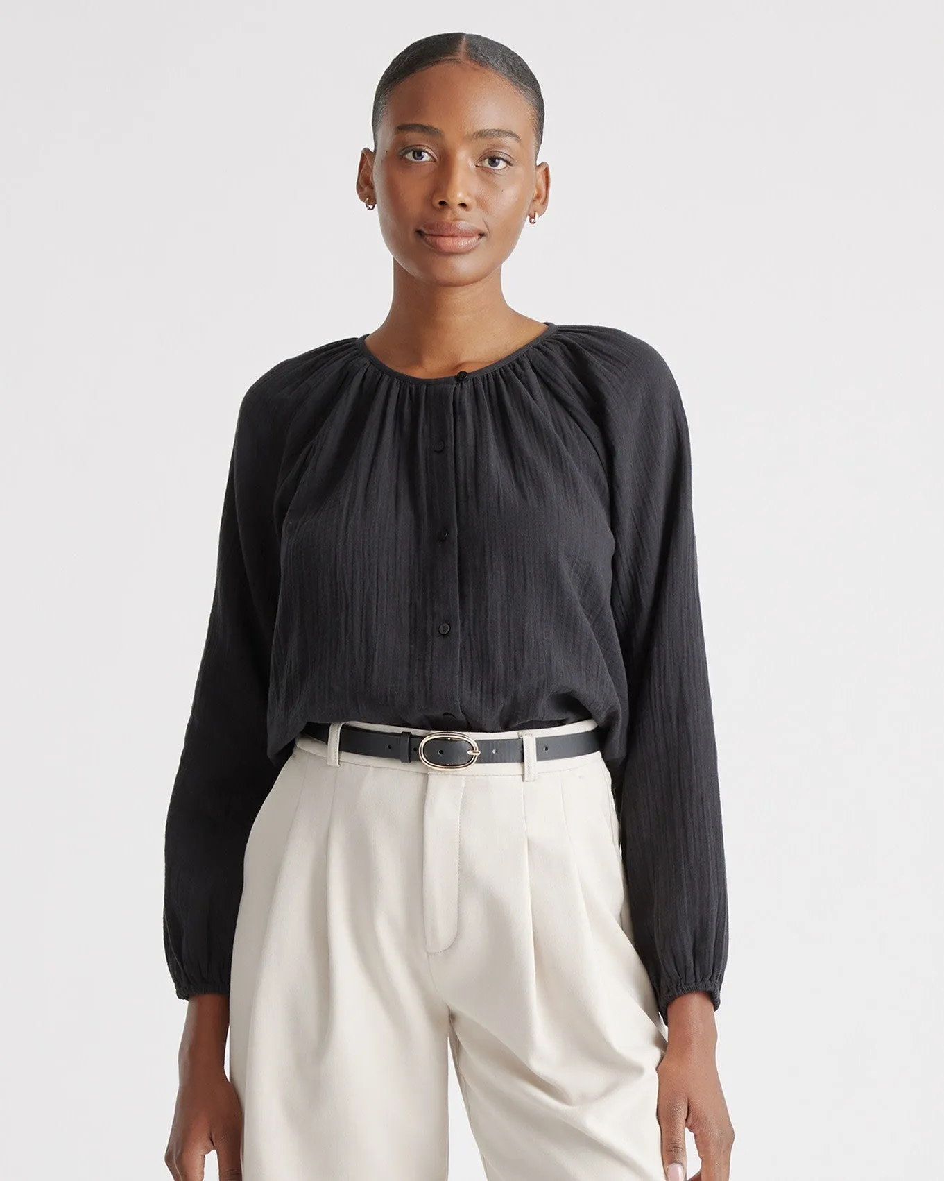 100% Organic Cotton Gauze Peasant Blouse