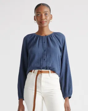 100% Organic Cotton Gauze Peasant Blouse