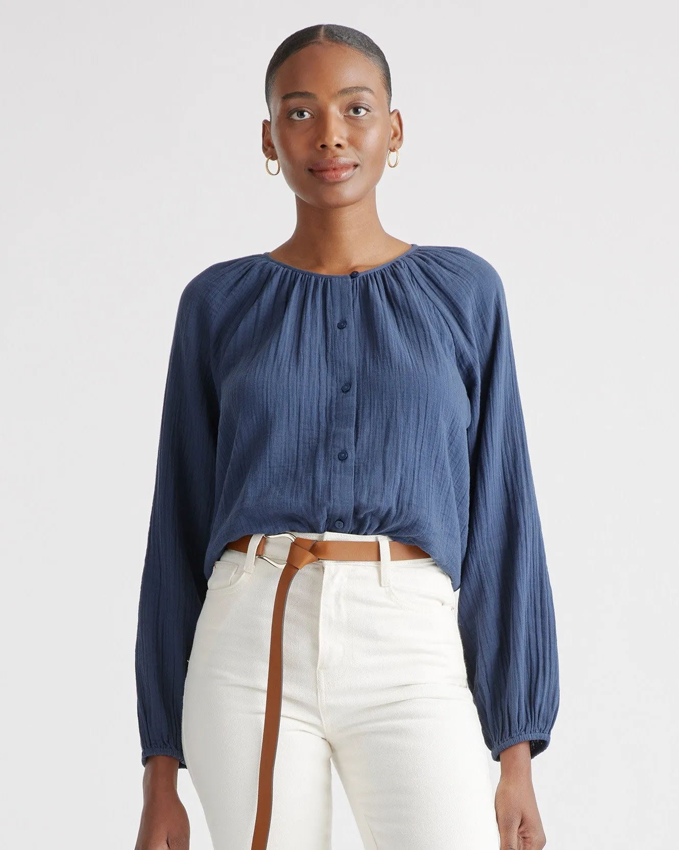 100% Organic Cotton Gauze Peasant Blouse