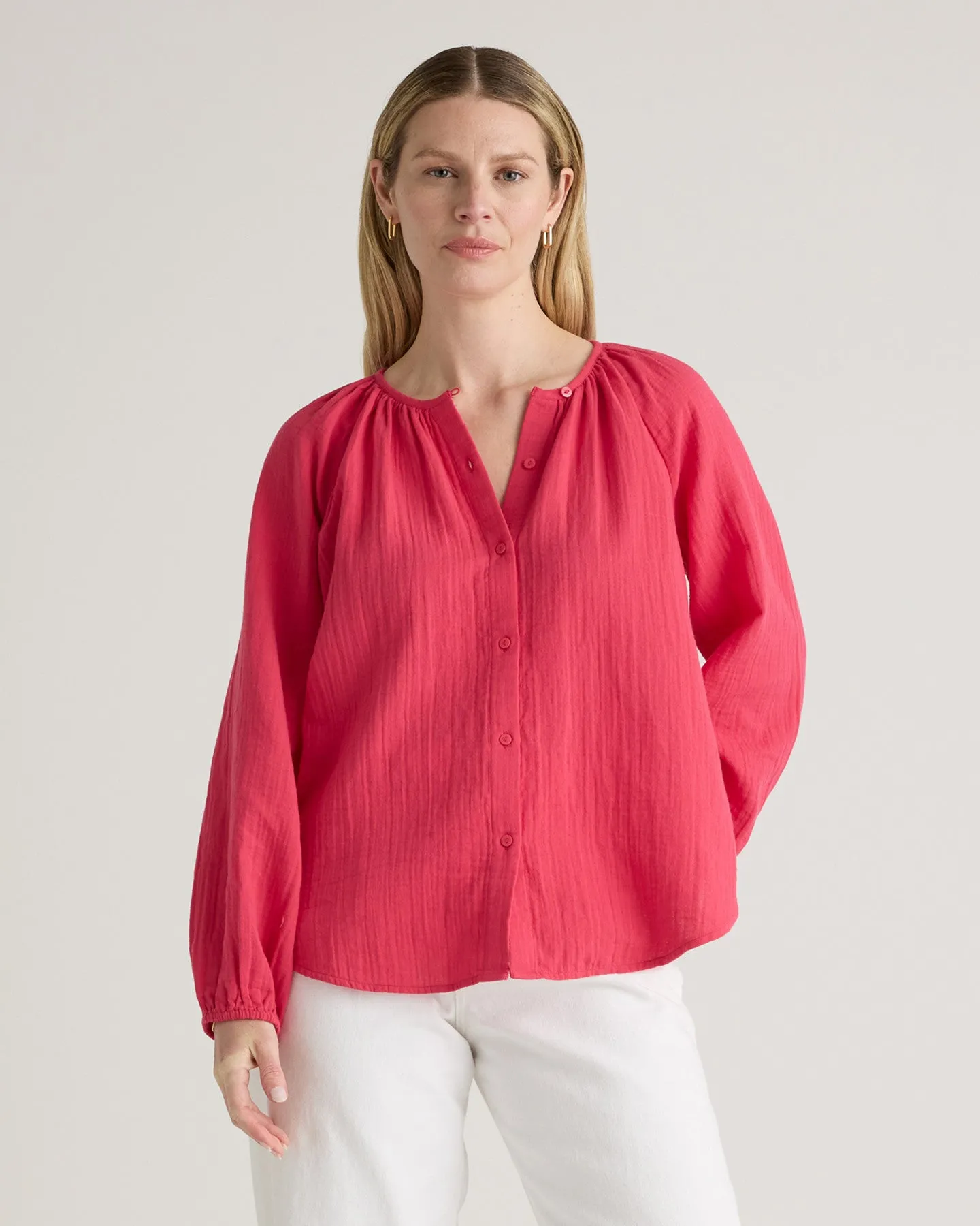 100% Organic Cotton Gauze Peasant Blouse