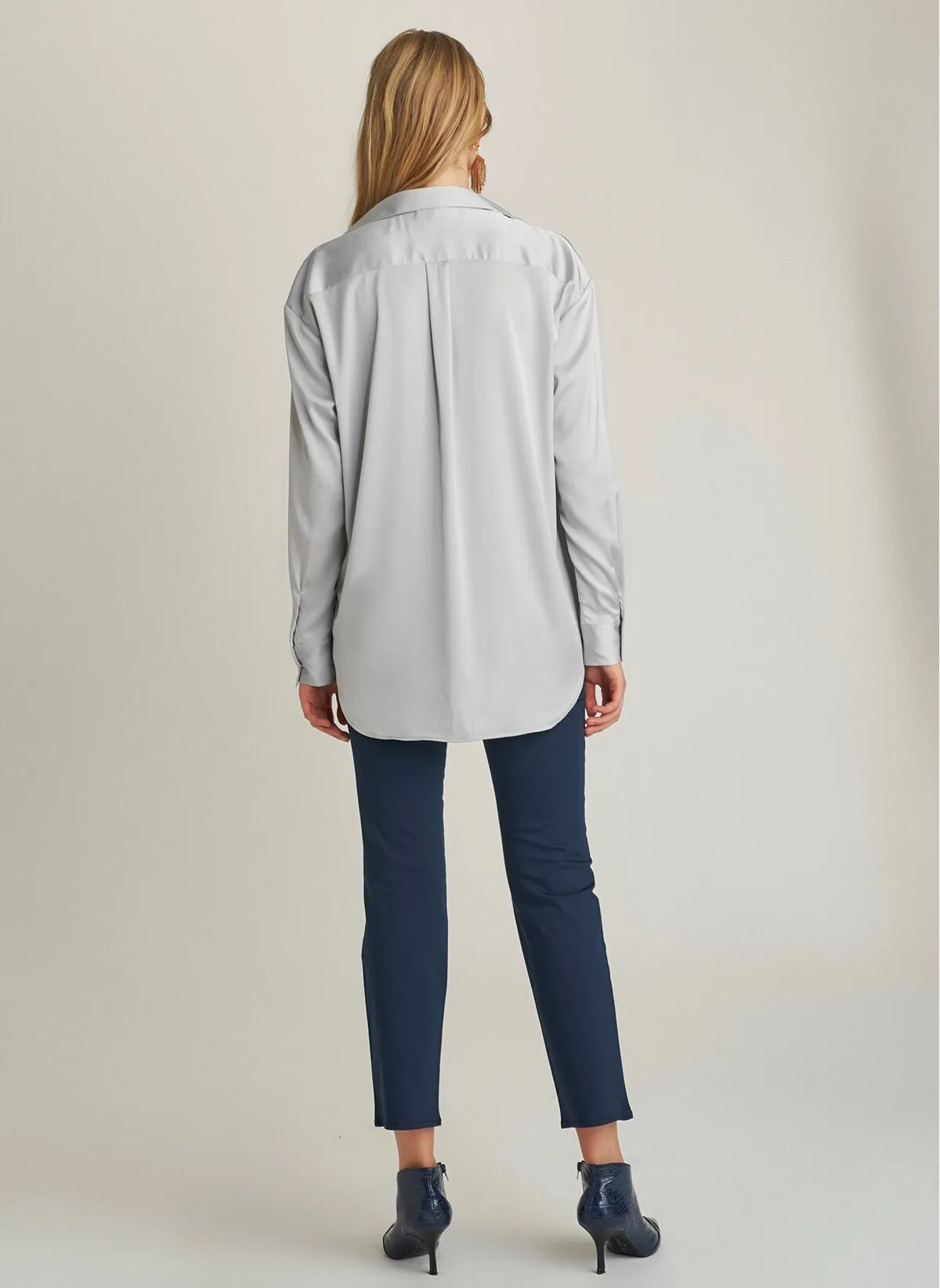 13172 Grey Flowy Satin Shirt