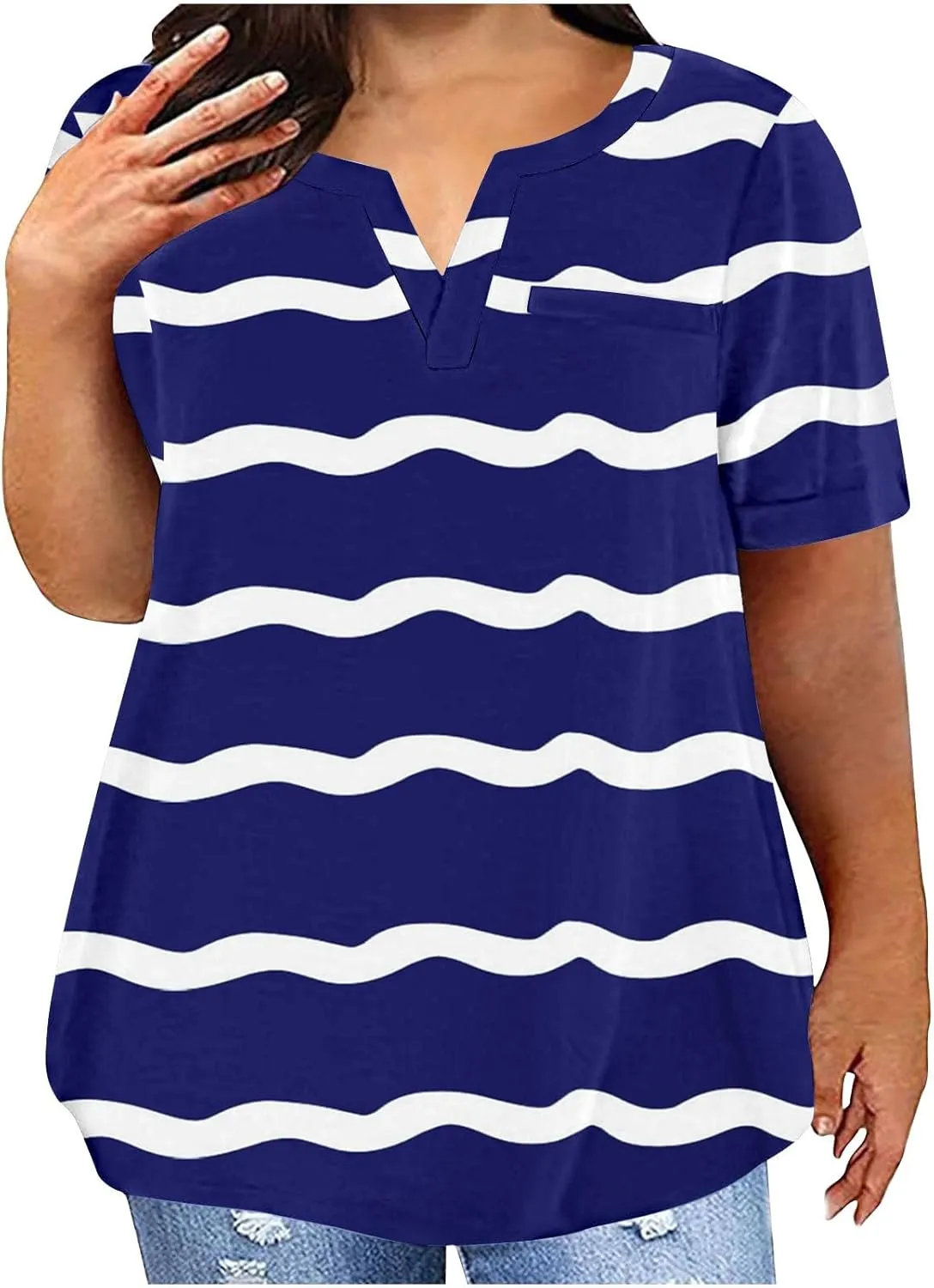 2025 Womens Summer Striped Tops Plus Size Color Block Raglan Tees Fashion V Neck Outfits Casual Short Sleeve Blouses