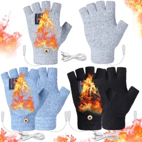 3 Pairs Winter USB Heated Gloves for Women and Men Full Finger Half Finger Fingerless USB Heating Knitting Hand Warmers Laptop Heated Gloves with Button Washable Design, Multicolor