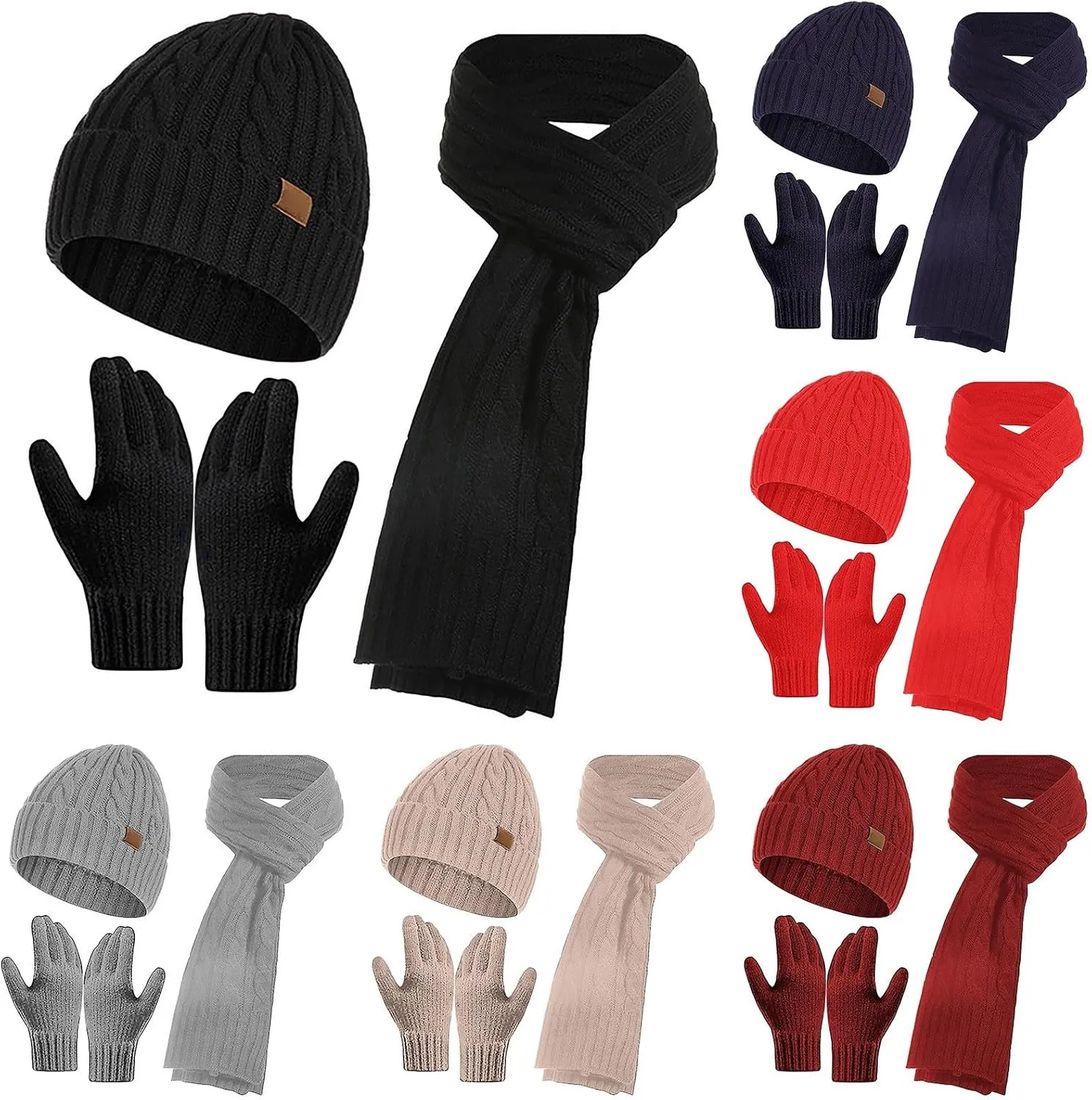 3Pcs Winter Hat Scarf and Glove for Women Knit Beanie Hat Neck Warm Scarf Set Cap Winter Sets for Women