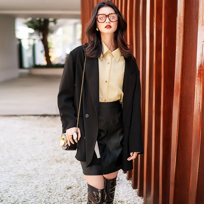 8GIRLS DESIGN DOUBLE BREASTED BUTTON BLAZER IN BLACK