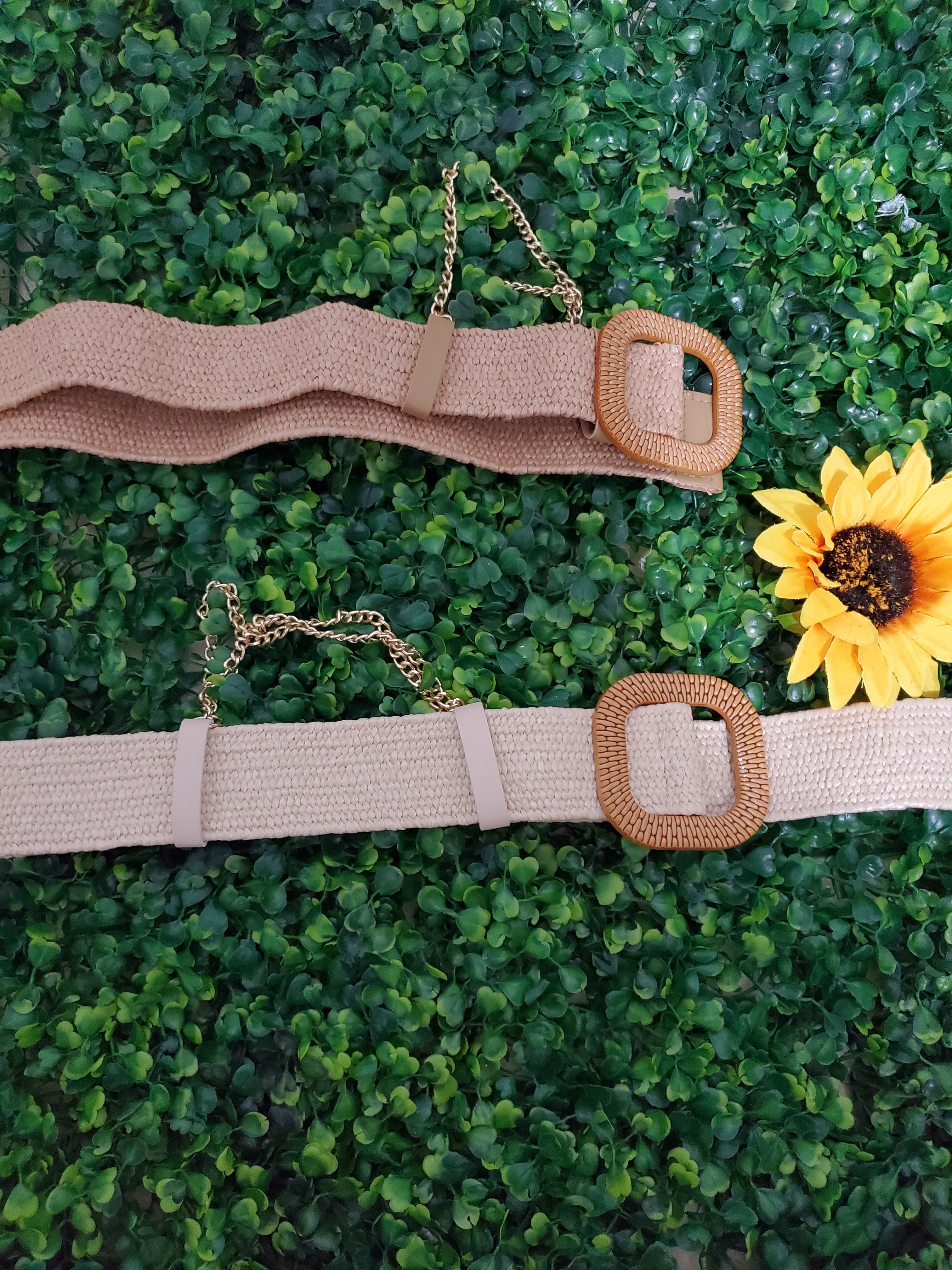 Beige Wove Rafia Belt