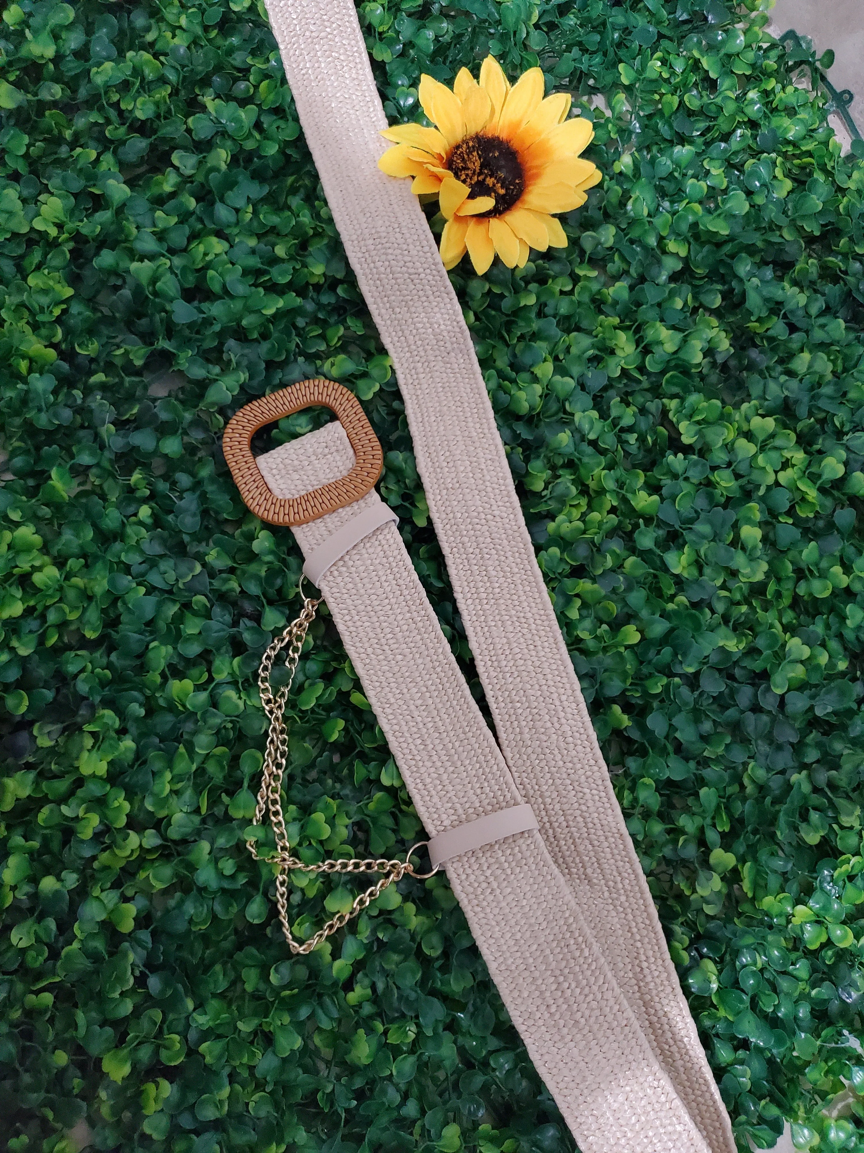 Beige Wove Rafia Belt