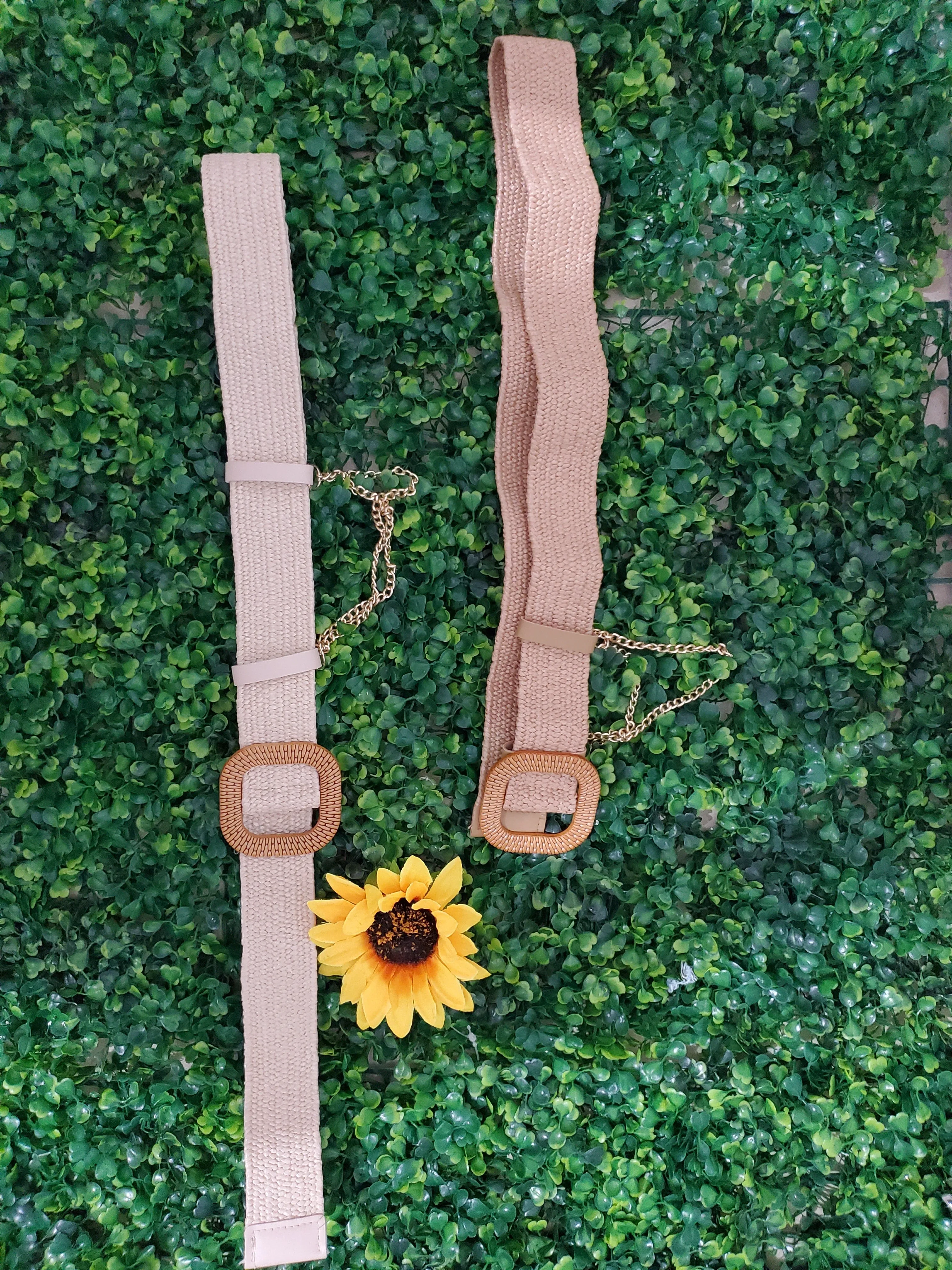 Beige Wove Rafia Belt