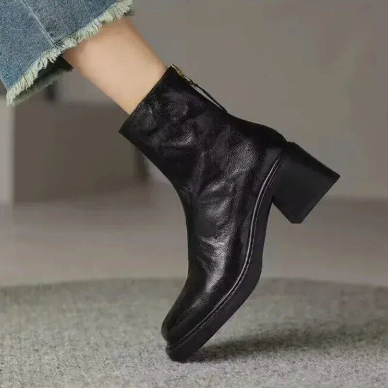 binfenxie  -  Winter/Autumn Chelsea Boots Genuine Leather Shoes for Women Retro Carved Boots Round Toe Ankle Boots British Style Women Shoes
