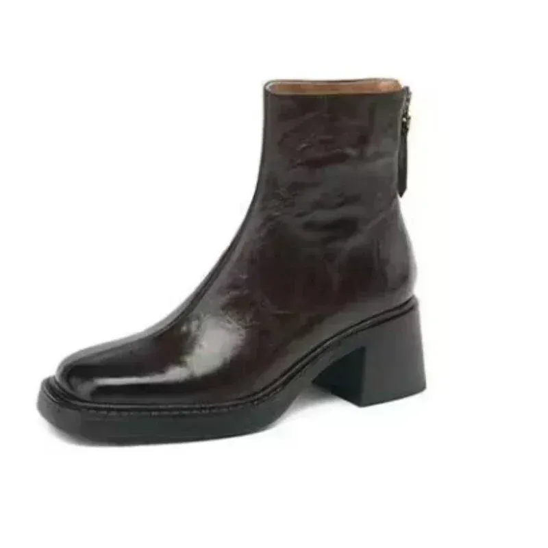 binfenxie  -  Winter/Autumn Chelsea Boots Genuine Leather Shoes for Women Retro Carved Boots Round Toe Ankle Boots British Style Women Shoes