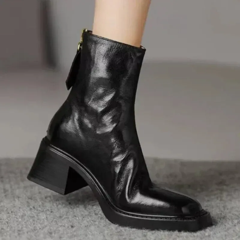 binfenxie  -  Winter/Autumn Chelsea Boots Genuine Leather Shoes for Women Retro Carved Boots Round Toe Ankle Boots British Style Women Shoes