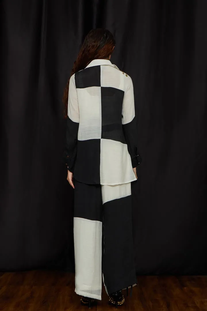 Black & white panelled shirt set
