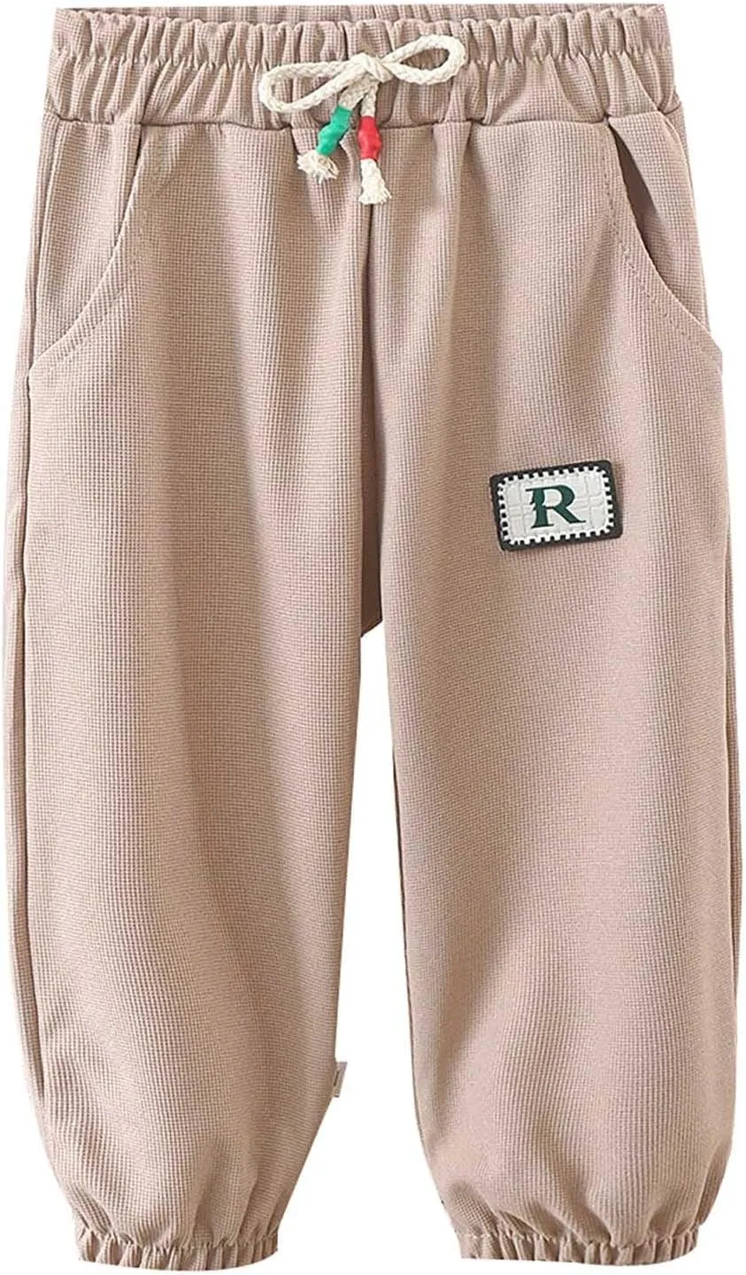 Boys Girls Basic Stretchy Sports Pants Drawstring Cotton Fleece Active Jogger Athletic Sweatpants with Pockets