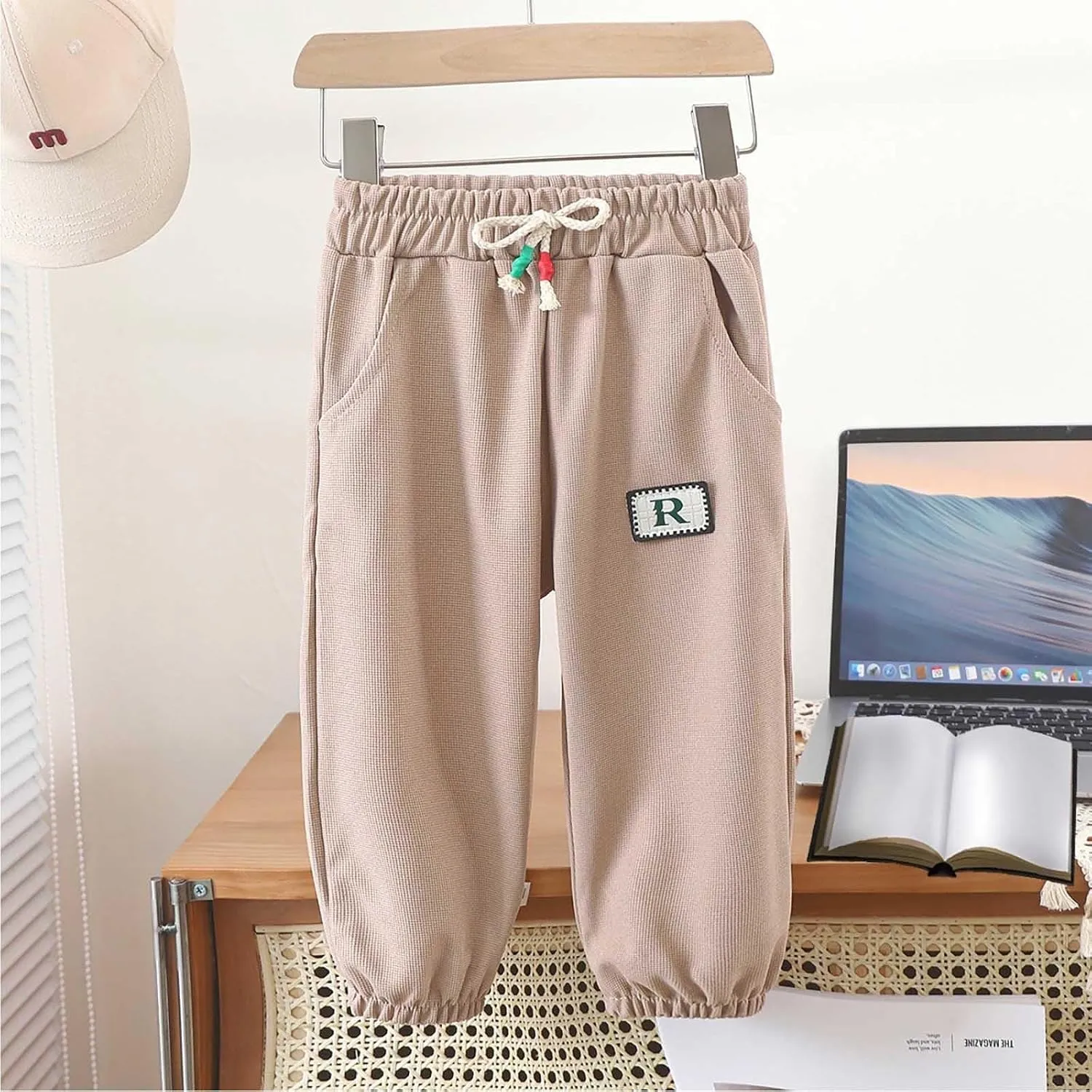 Boys Girls Basic Stretchy Sports Pants Drawstring Cotton Fleece Active Jogger Athletic Sweatpants with Pockets