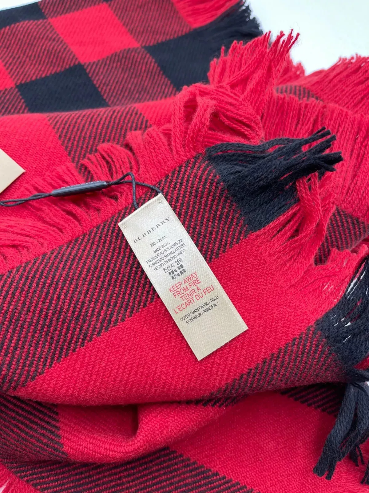 Burberry Red Half Mega Fashion Check Fringe Wool Scarf