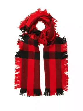 Burberry Red Half Mega Fashion Check Fringe Wool Scarf
