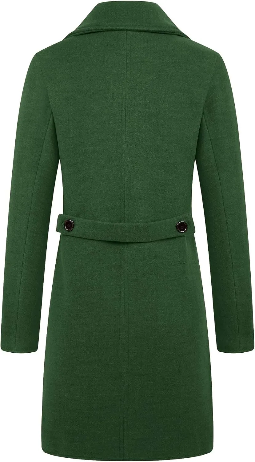 CHARTOU Women's Chic Notched Collar Double-Breasted Quilted Wool Blend Jacket Trench Coat
