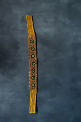 Chic Harmony: Aari Work Hip Belt with Green & White Stones |JCSFashions