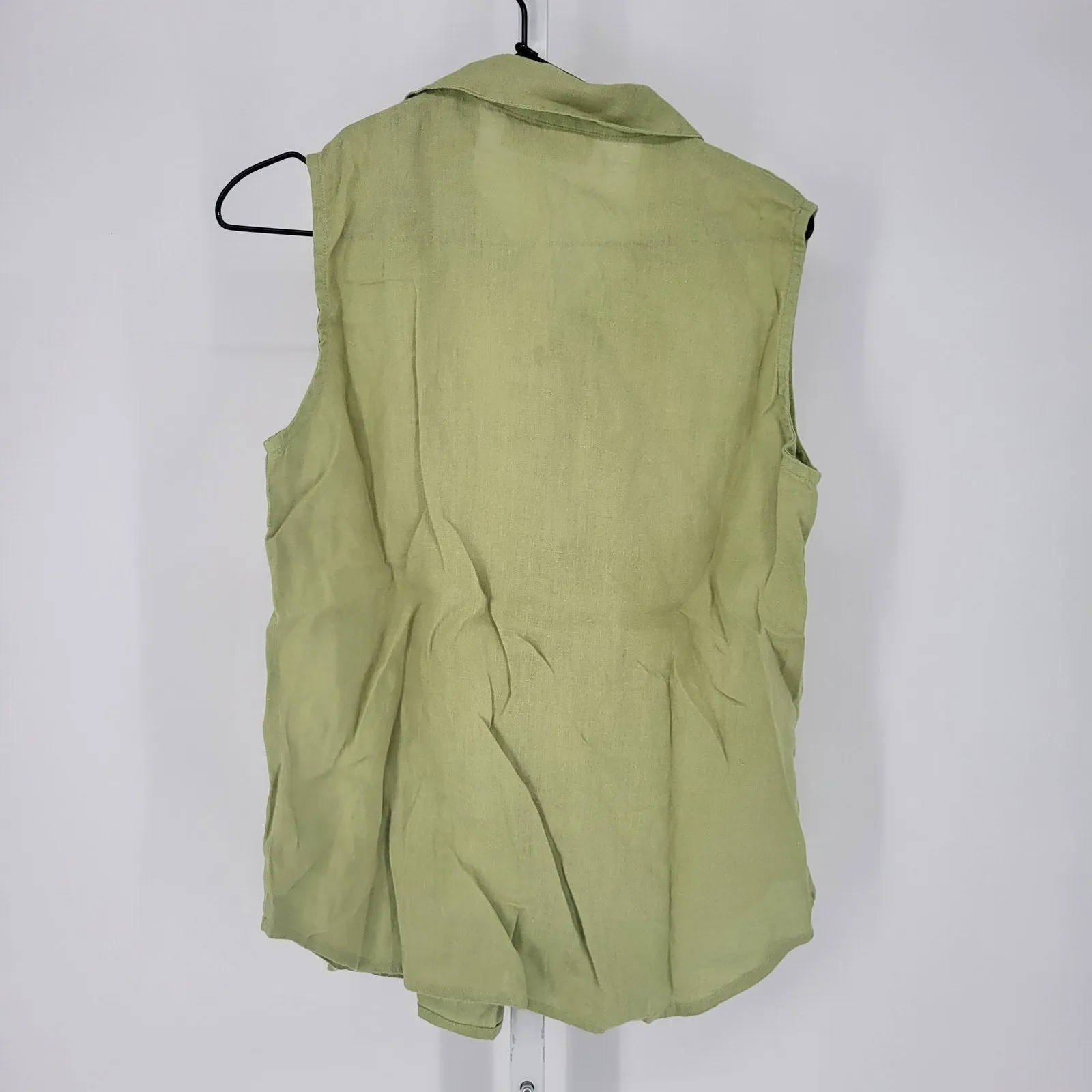 Chicos Womens Sz 1 (M) 100% Linen Button Up Sleeveless Blouse Lime Green