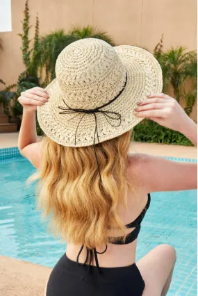 Decorative Band Beige Straw Hat
