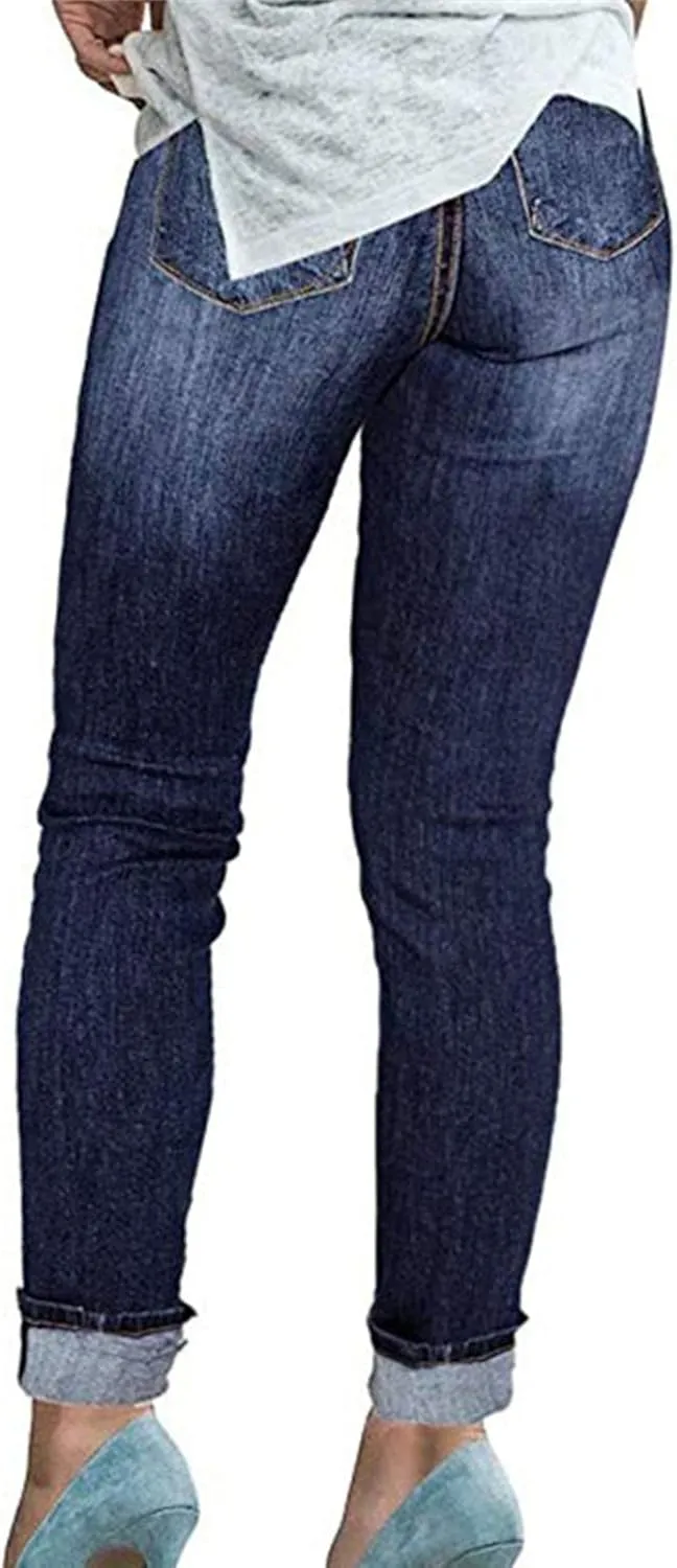 DGHM-JLMY Women's High Breasted Scratched Skinny Jeans High Rise Tight Denim Jeans Curvy Stretch Butt Lifting Hold Jeans