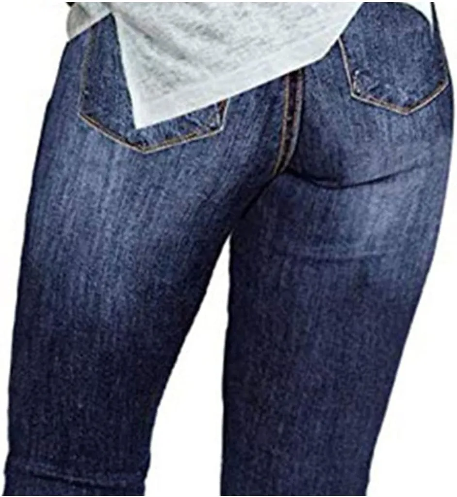 DGHM-JLMY Women's High Breasted Scratched Skinny Jeans High Rise Tight Denim Jeans Curvy Stretch Butt Lifting Hold Jeans