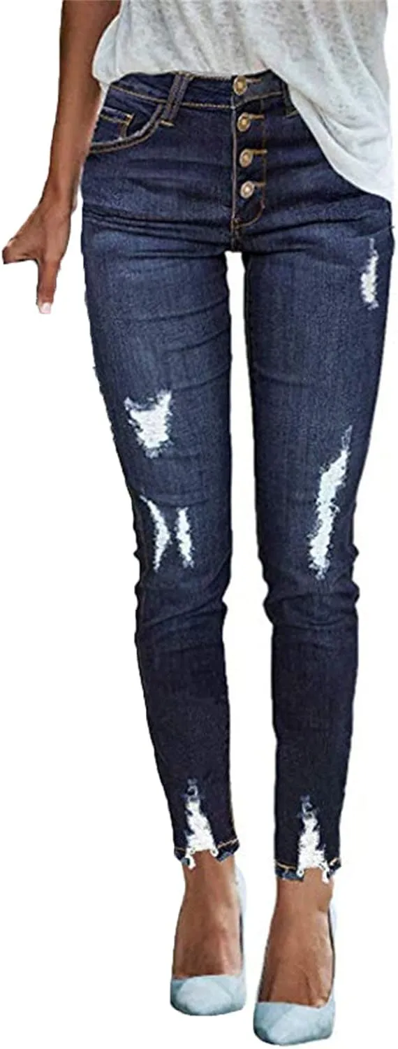 DGHM-JLMY Women's High Breasted Scratched Skinny Jeans High Rise Tight Denim Jeans Curvy Stretch Butt Lifting Hold Jeans
