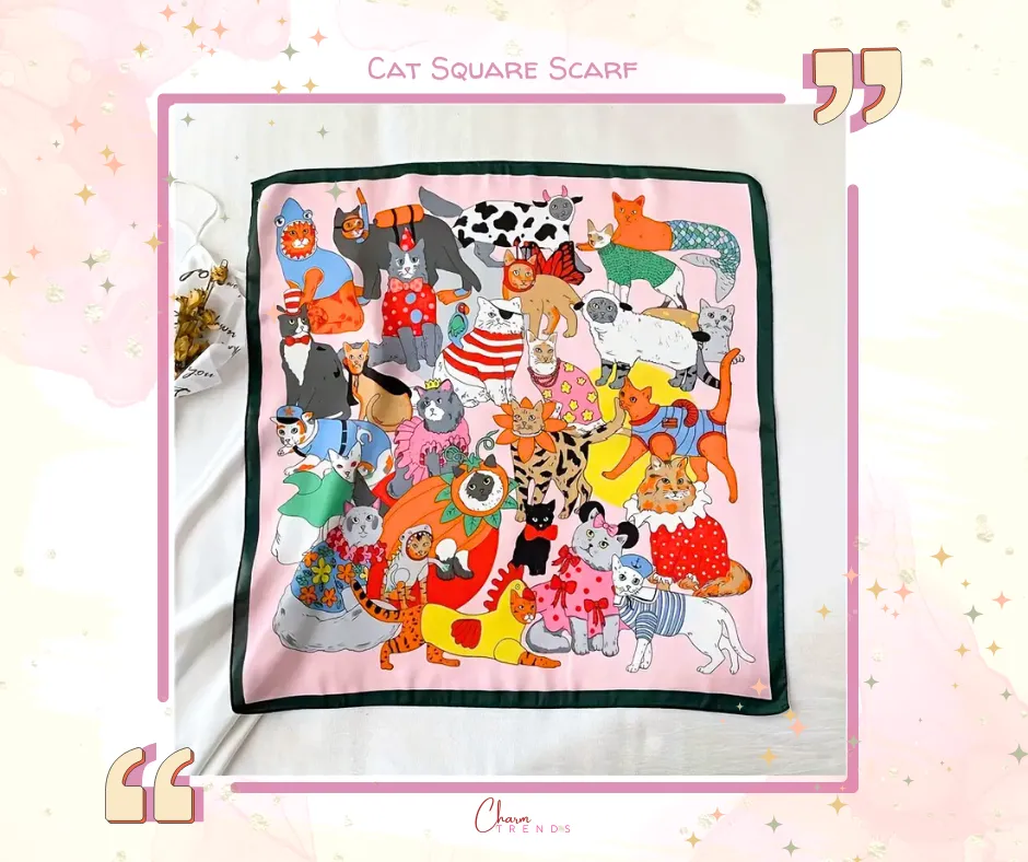Elegant Cartoon Cat Square Scarf