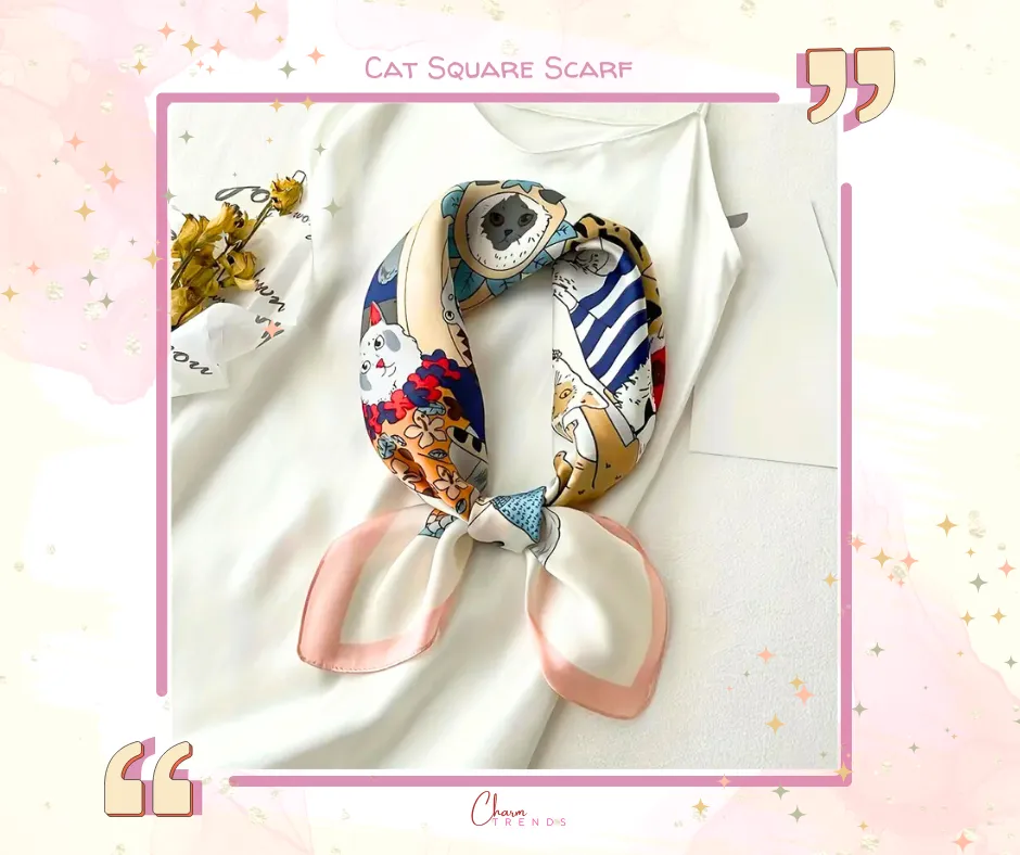 Elegant Cartoon Cat Square Scarf