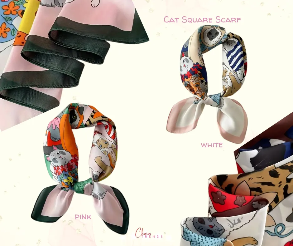Elegant Cartoon Cat Square Scarf