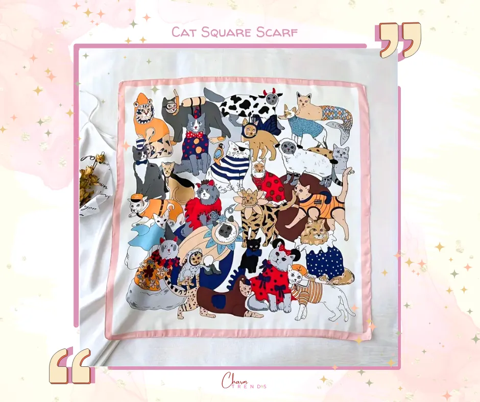 Elegant Cartoon Cat Square Scarf