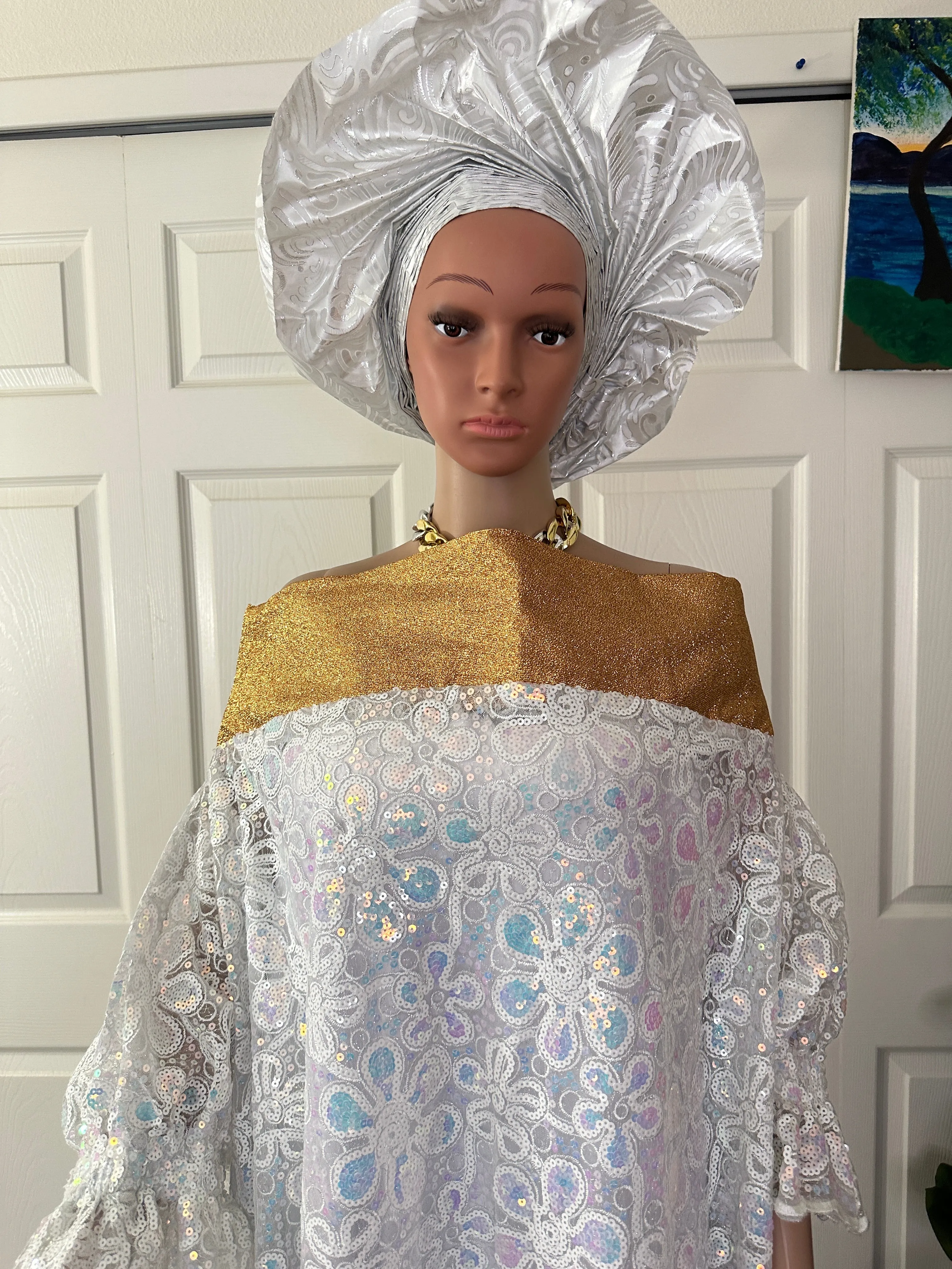 Elegant sequins white lace bubu size 8-14