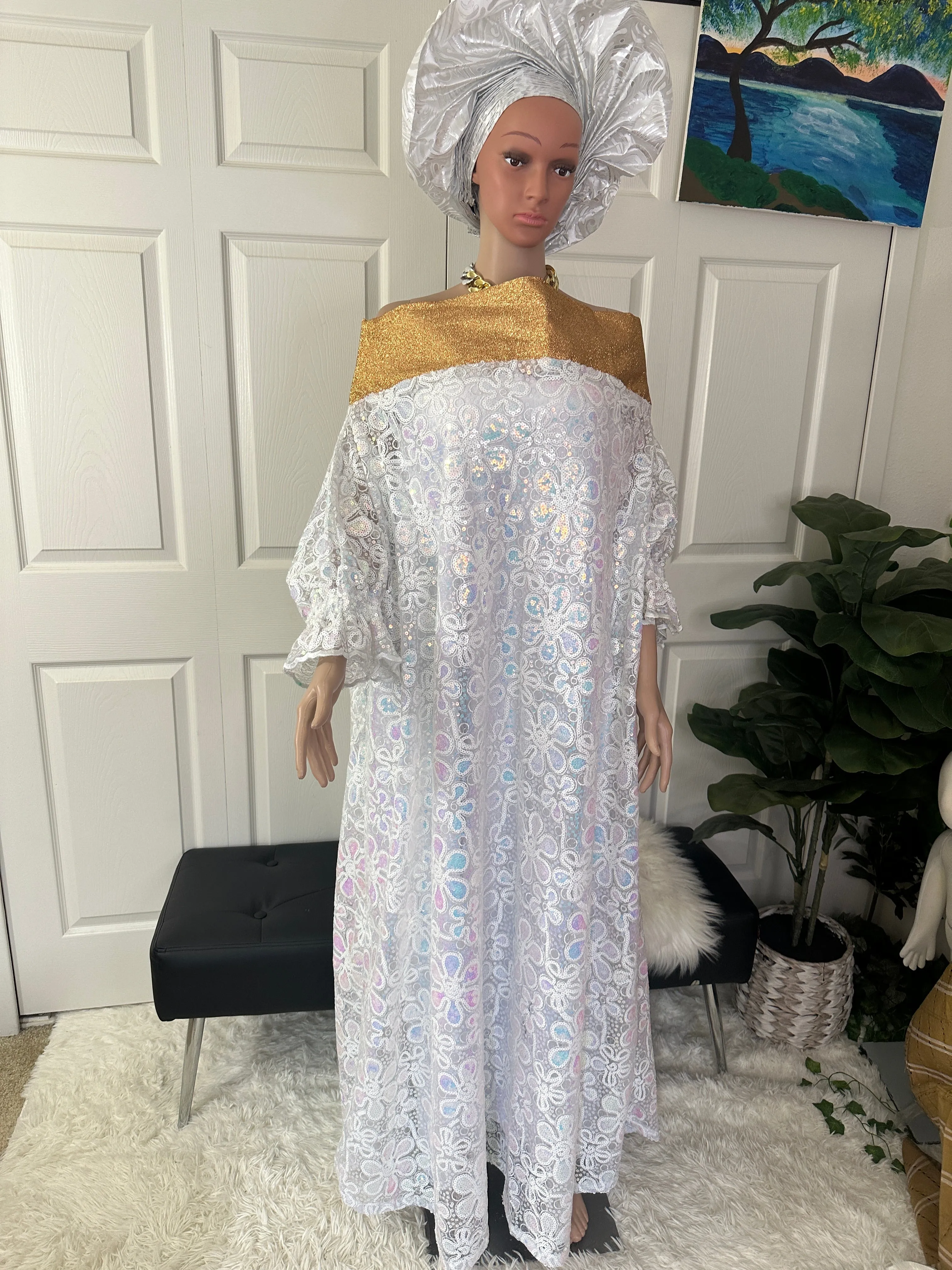 Elegant sequins white lace bubu size 8-14