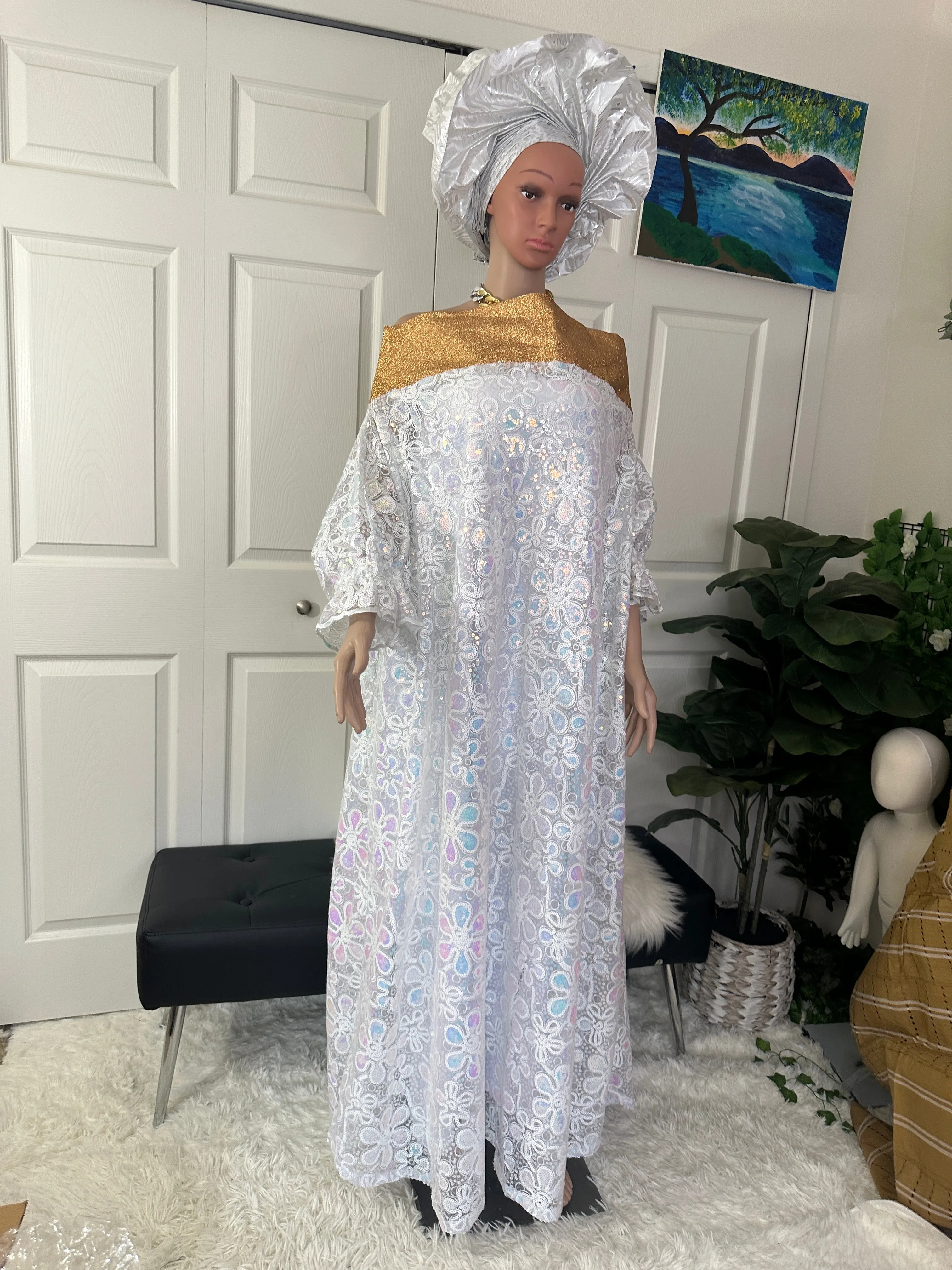 Elegant sequins white lace bubu size 8-14