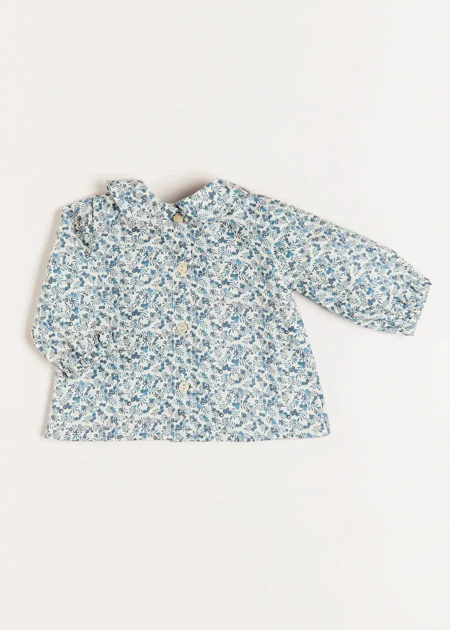 Evelyn Floral Long Sleeve Blouse in Blue (1-6mths)