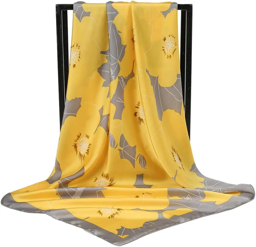 Fashion and Elegant Silk Feeling Scarf Square Satin Retro Style Sunscreen Head Scarf for Women Digital Printed