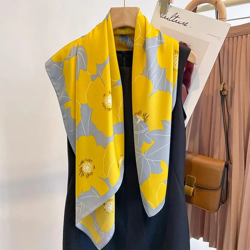 Fashion and Elegant Silk Feeling Scarf Square Satin Retro Style Sunscreen Head Scarf for Women Digital Printed