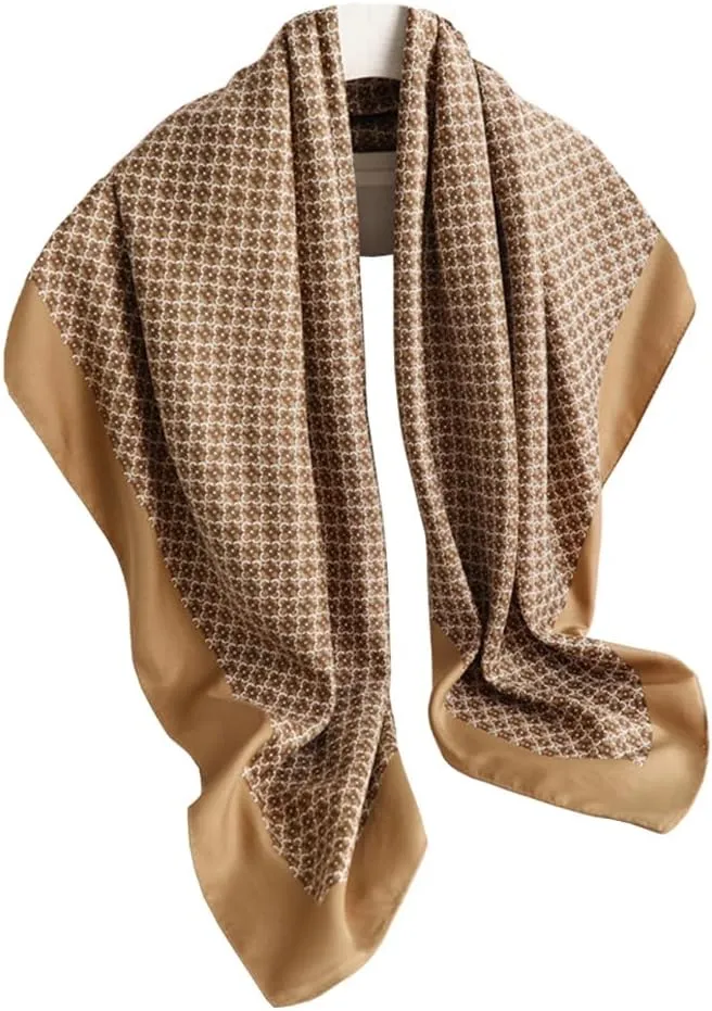 Fashion and Elegant Silk Feeling Scarf Square Satin Retro Style Sunscreen Head Scarf for Women Digital Printed