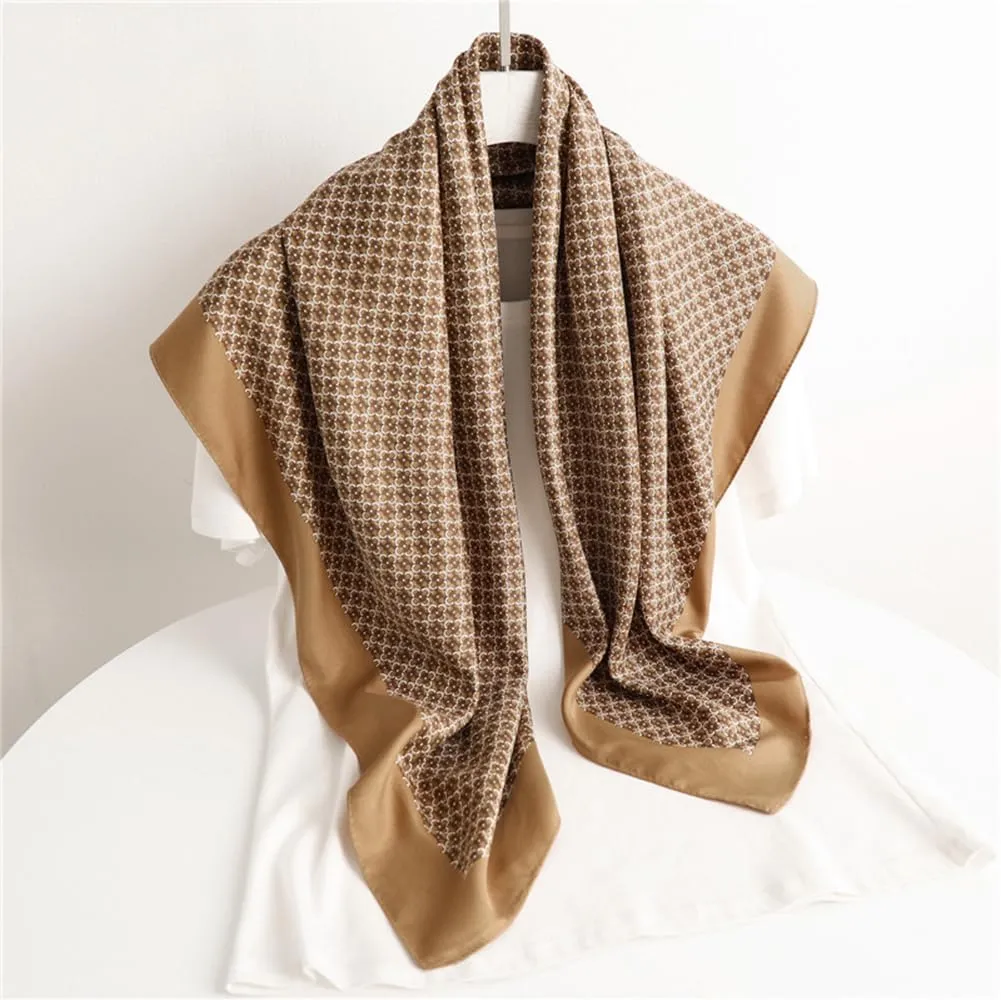 Fashion and Elegant Silk Feeling Scarf Square Satin Retro Style Sunscreen Head Scarf for Women Digital Printed