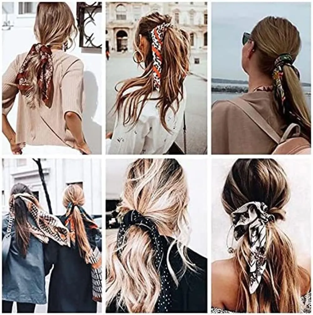 Fashion and Elegant Silk Feeling Scarf Square Satin Retro Style Sunscreen Head Scarf for Women Digital Printed