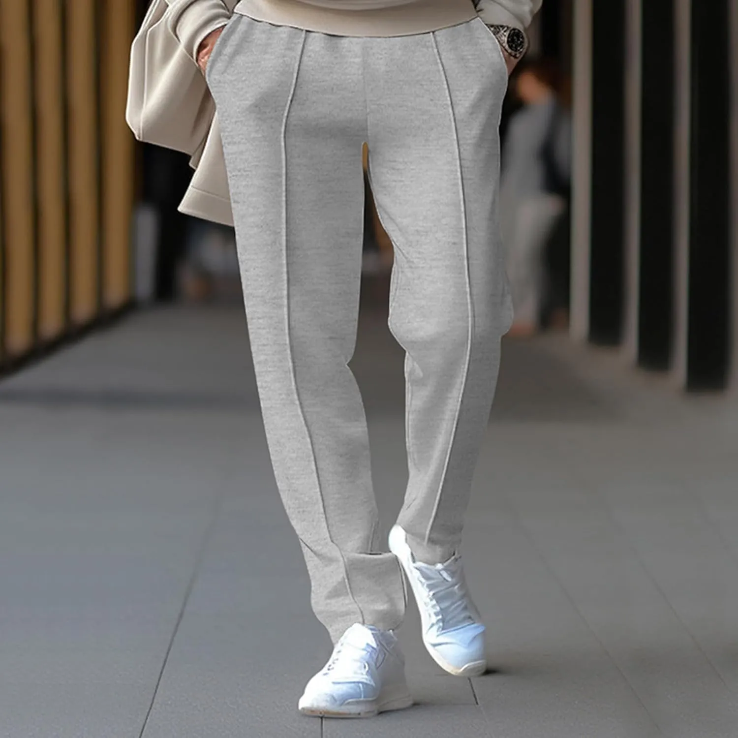 Finelylove Mens Sweatpants Stretchy Lightweight Workout Pants Pleated Front Tapered Leisure Trousers with Pockets