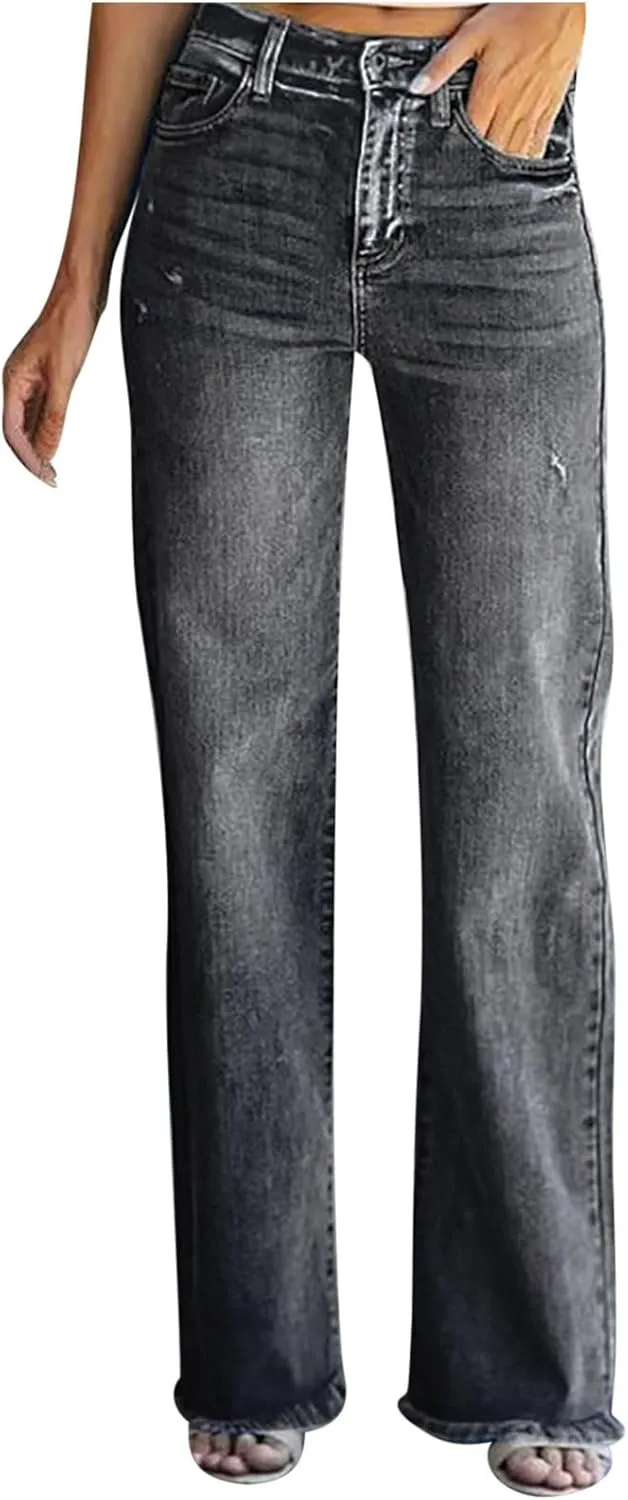 Flare Jeans for Women Fashion High Waist Button Denim Pants Casual Stretch Bootcut Jeans Skinny Bell Bottom Jeans
