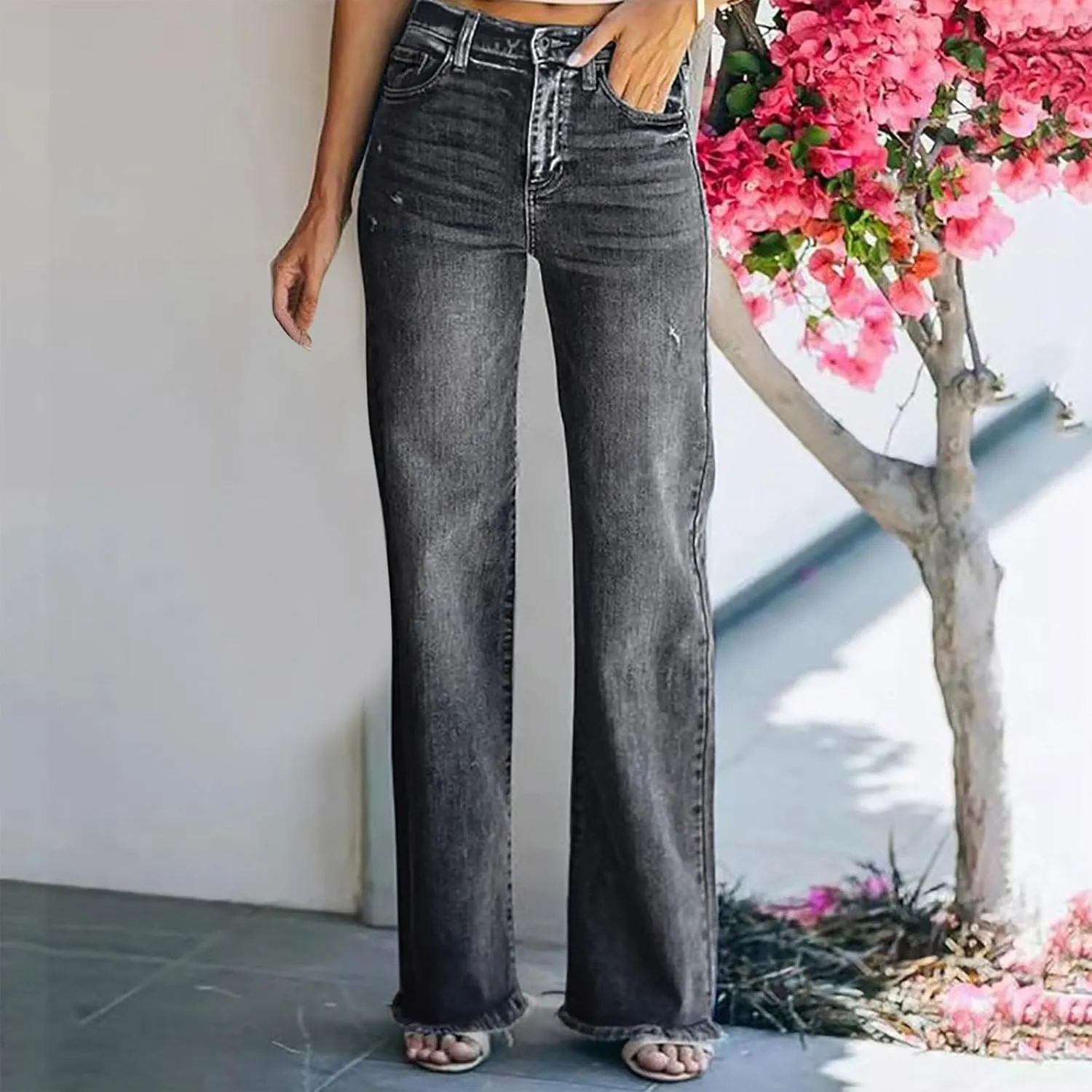 Flare Jeans for Women Fashion High Waist Button Denim Pants Casual Stretch Bootcut Jeans Skinny Bell Bottom Jeans
