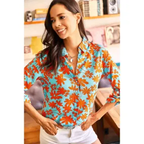 Floral Pattern Vintage Cotton Woman Blouse, White Blouse Vintage, Floral Pattern Blouse,Gift For Her,Collar Blouse,Cotton Blouse,Boho Blouse 3
