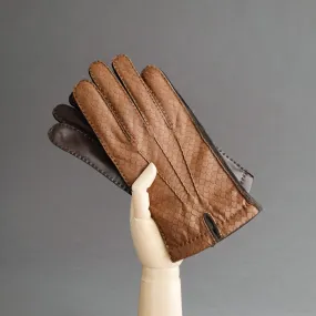 Gentlemen's Gloves from Dark Brown/Cognac Hair Sheep Nappa Lined with Cashmere