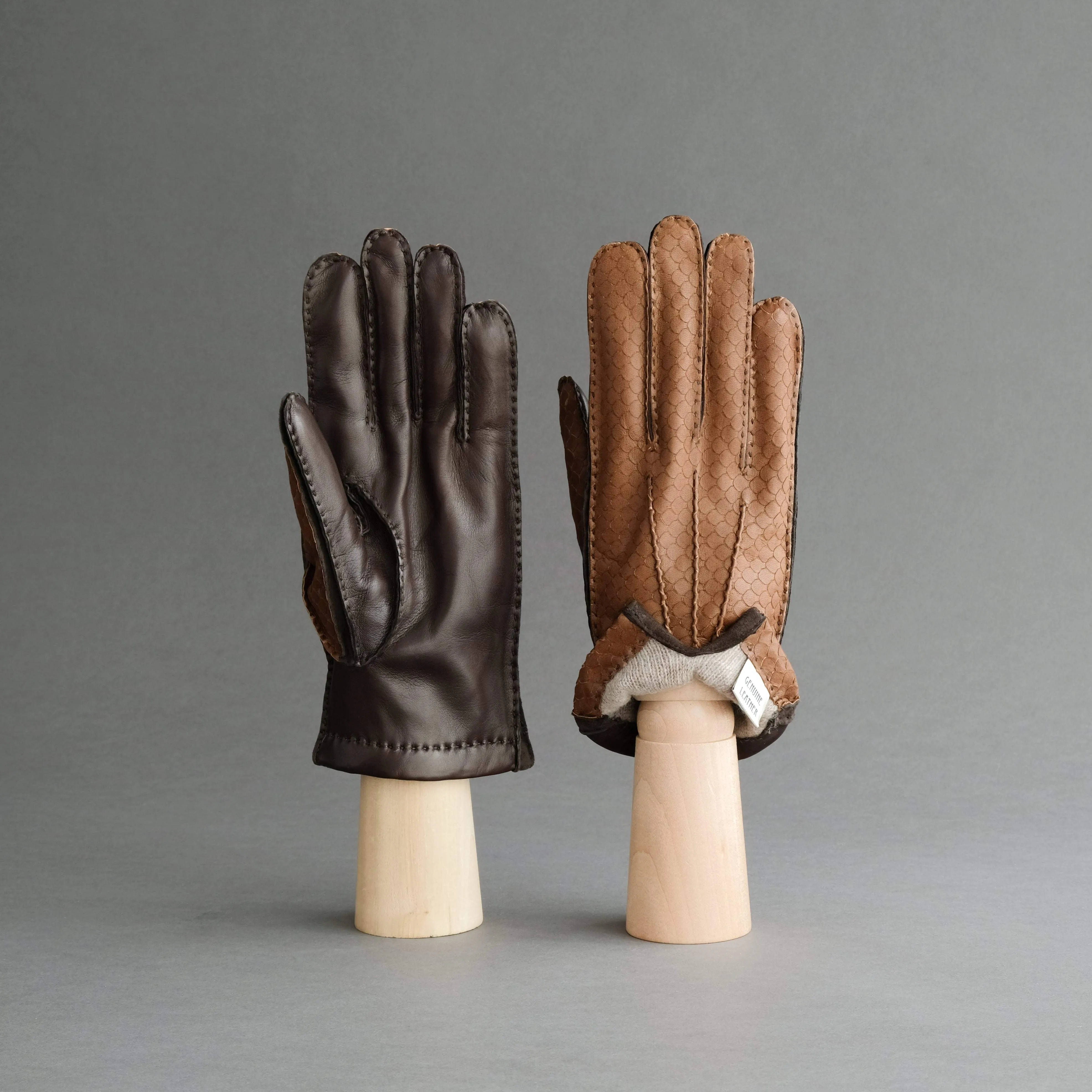 Gentlemen's Gloves from Dark Brown/Cognac Hair Sheep Nappa Lined with Cashmere