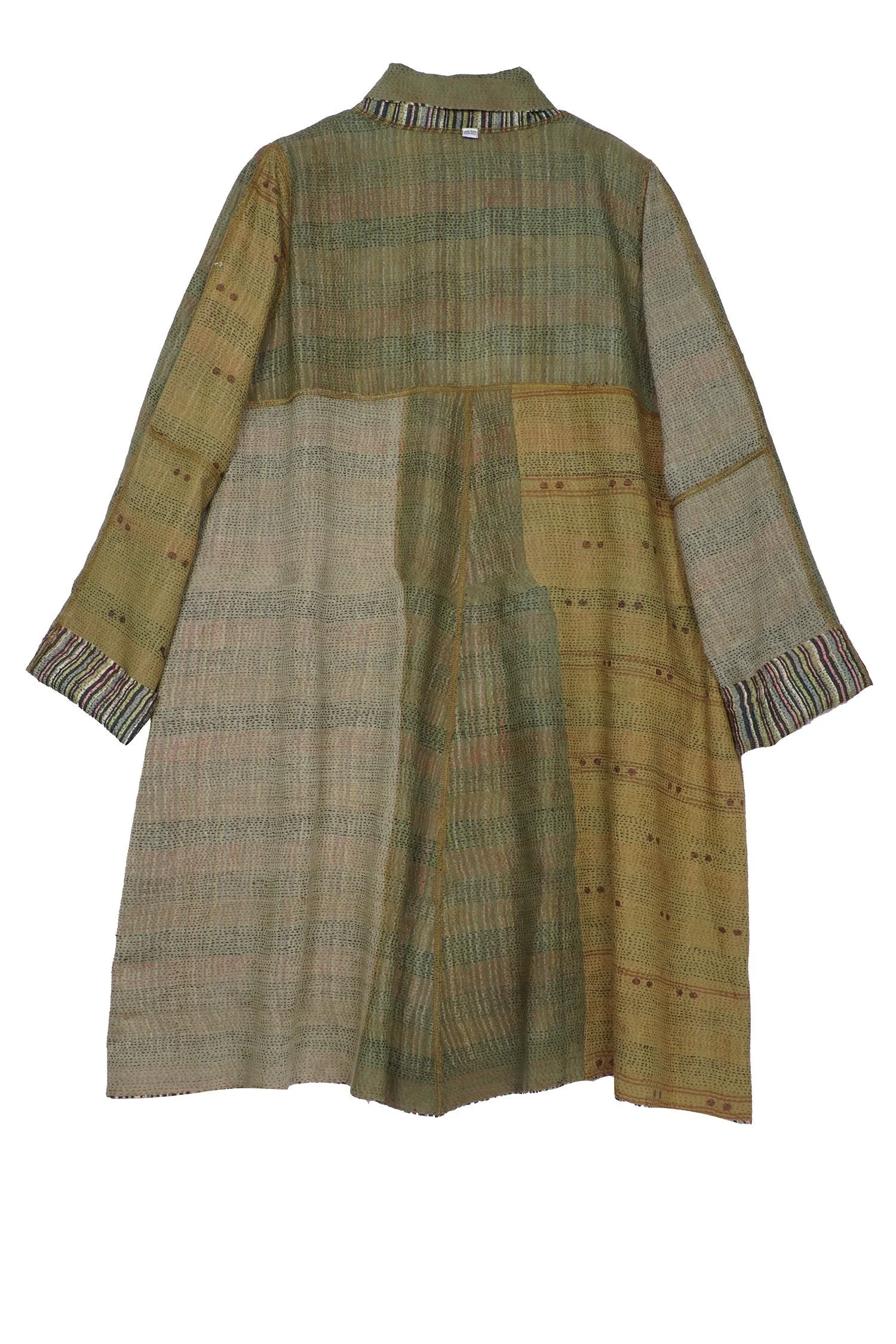 GREEN STRIPE W VINTAGE BACKING KANTHA A-LINE DUSTER - gt2311-grn -