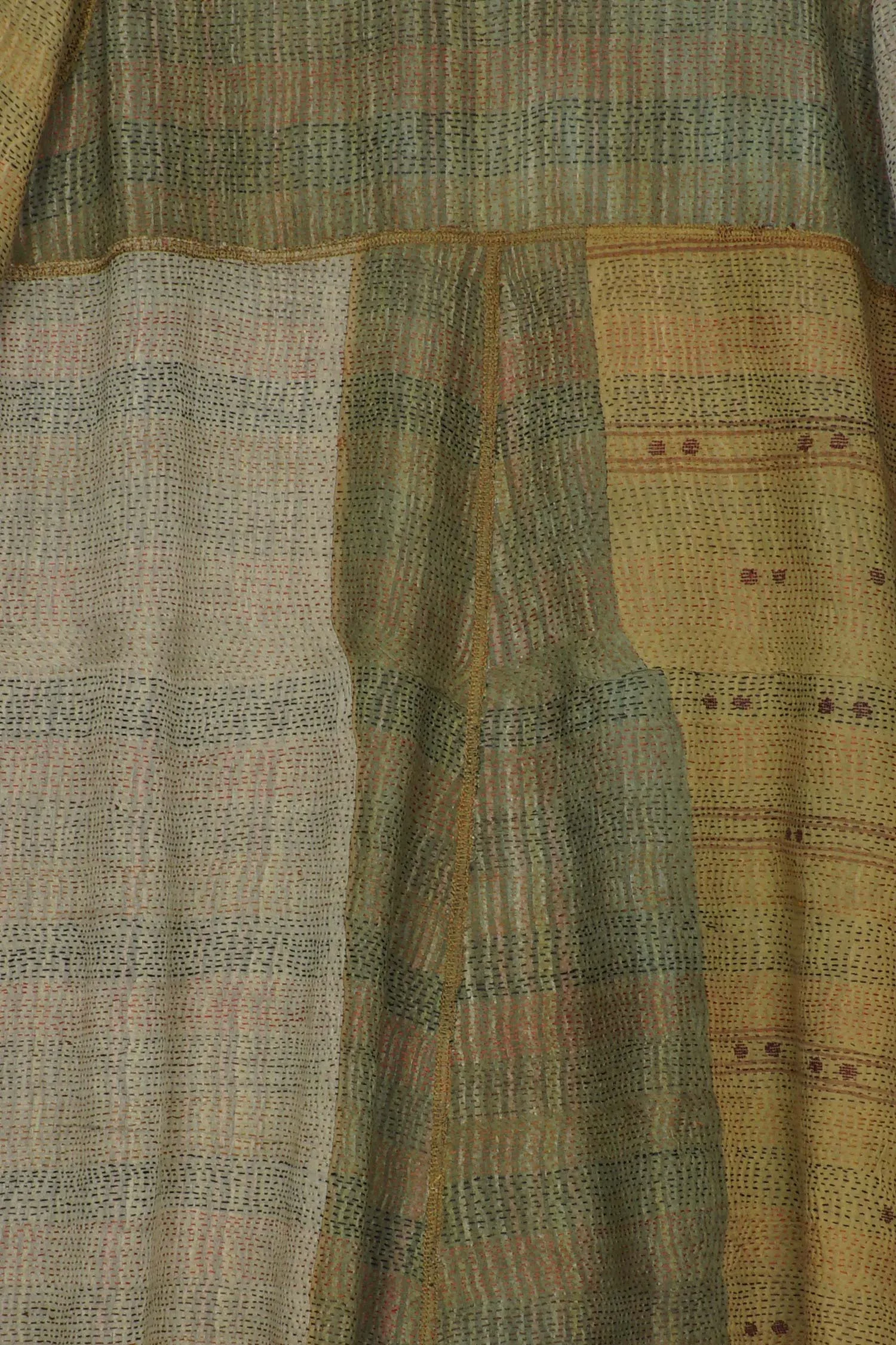 GREEN STRIPE W VINTAGE BACKING KANTHA A-LINE DUSTER - gt2311-grn -