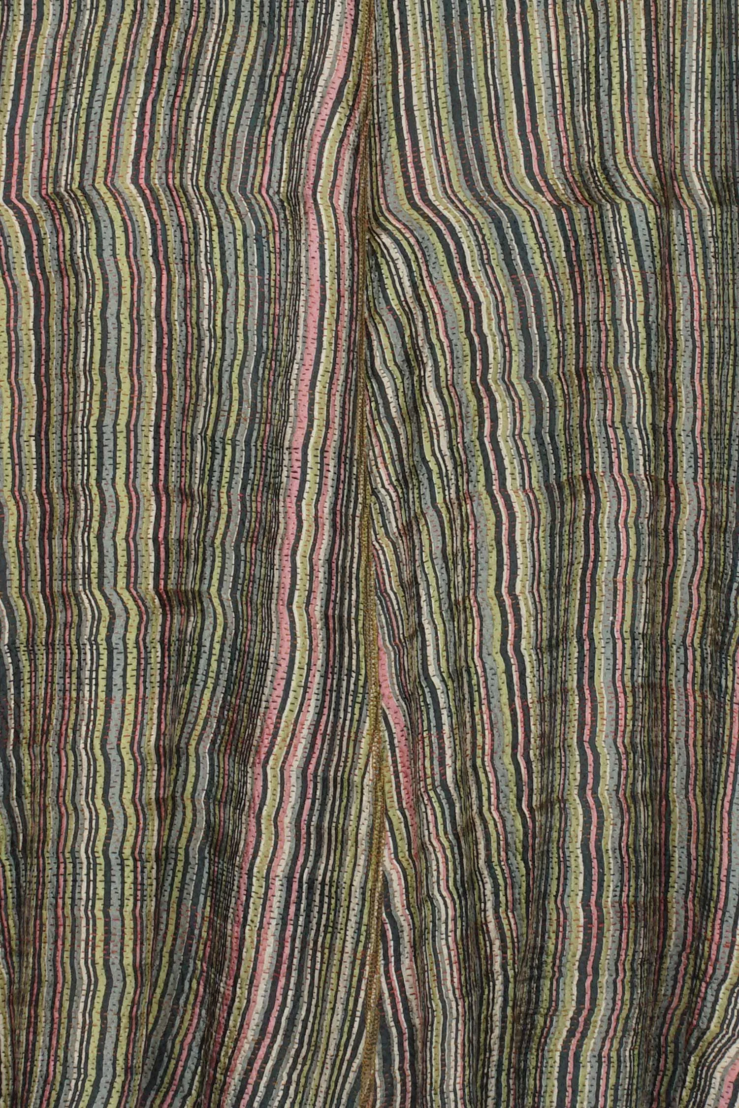 GREEN STRIPE W VINTAGE BACKING KANTHA A-LINE DUSTER - gt2311-grn -
